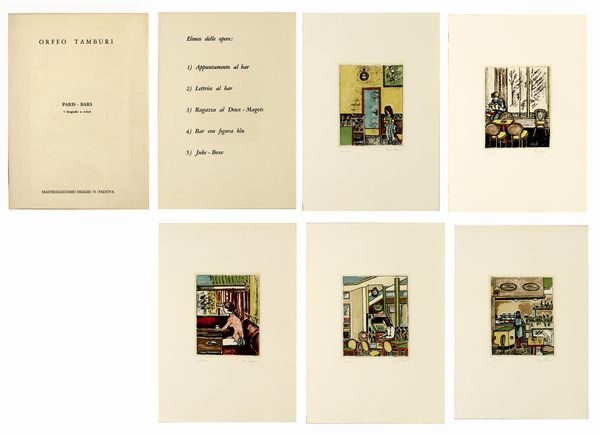 ,Orfeo Tamburi : Paris-Bars - Cartella di 5 litografie  - Asta Arte moderna e contemporanea | Summer season - Associazione Nazionale - Case d'Asta italiane