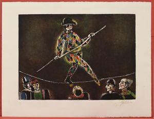 ,FRANCO GENTILINI : Le maschere di Gentilini - Arlecchino, Orazio e Arlecchino, Franceschina e Arlecchino  - Asta Arte moderna e contemporanea | Summer season - Associazione Nazionale - Case d'Asta italiane