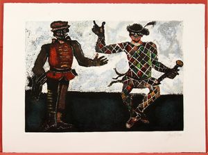,FRANCO GENTILINI : Le maschere di Gentilini - Arlecchino, Orazio e Arlecchino, Franceschina e Arlecchino  - Asta Arte moderna e contemporanea | Summer season - Associazione Nazionale - Case d'Asta italiane