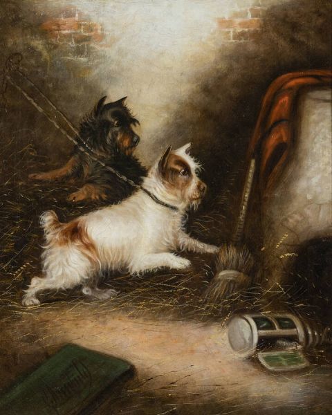 ARMFIELD GEORGE Inghilterra 1808 - 1893 : Interno con due Terrier  - Asta Antiquariato, Argenti, Dipinti e Sculture - Associazione Nazionale - Case d'Asta italiane
