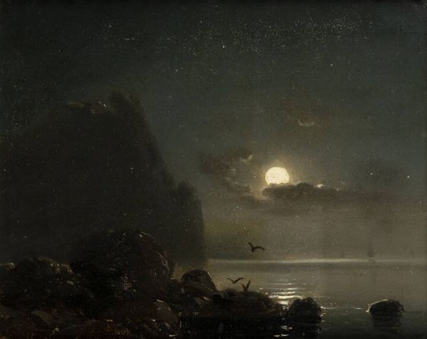 FRANCESCO GAMBA Torino 1818 - 1887 : Notturno sul mare 1854  - Asta Antiquariato, Argenti, Dipinti e Sculture - Associazione Nazionale - Case d'Asta italiane