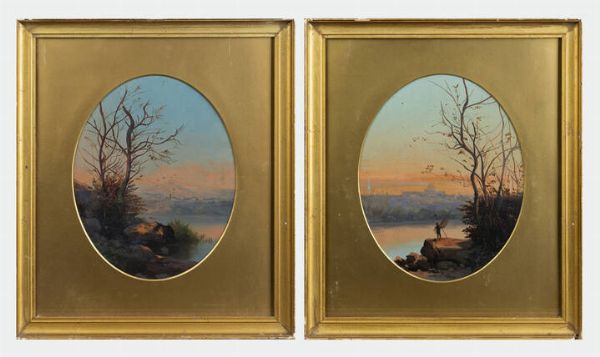 PITTORE ANONIMO : Coppia di paesaggi  - Asta Antiquariato, Argenti, Dipinti e Sculture - Associazione Nazionale - Case d'Asta italiane