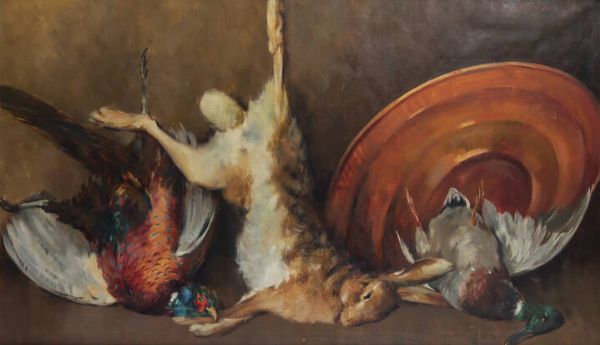 EUGENIO FARELLO Torino 1894 - 1955 : Cacciagione  - Asta Antiquariato, Argenti, Dipinti e Sculture - Associazione Nazionale - Case d'Asta italiane