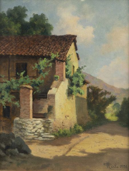 CAMILLO MERLO Torino 1856 - 1931 : Poesia agreste  1924  - Asta Antiquariato, Argenti, Dipinti e Sculture - Associazione Nazionale - Case d'Asta italiane