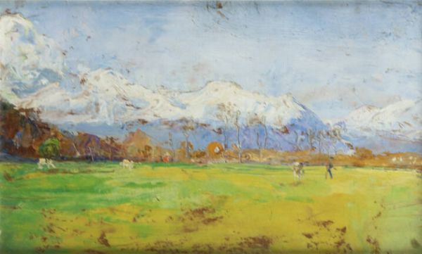 CESARE BISCARRA Torino 1866 - 1943 : Nei pressi di Saluzzo  - Asta Antiquariato, Argenti, Dipinti e Sculture - Associazione Nazionale - Case d'Asta italiane