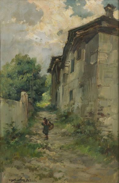 CESARE GHEDUZZI Crespellano (BO) 1894 - 1944 Torino : Figura in un paesaggio montano  - Asta Antiquariato, Argenti, Dipinti e Sculture - Associazione Nazionale - Case d'Asta italiane