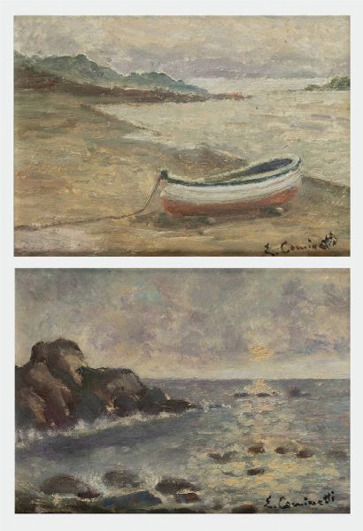 ERNESTO COMINETTI Torino 1900 - 1990 : a. Marina b. Marina con barca  - Asta Antiquariato, Argenti, Dipinti e Sculture - Associazione Nazionale - Case d'Asta italiane
