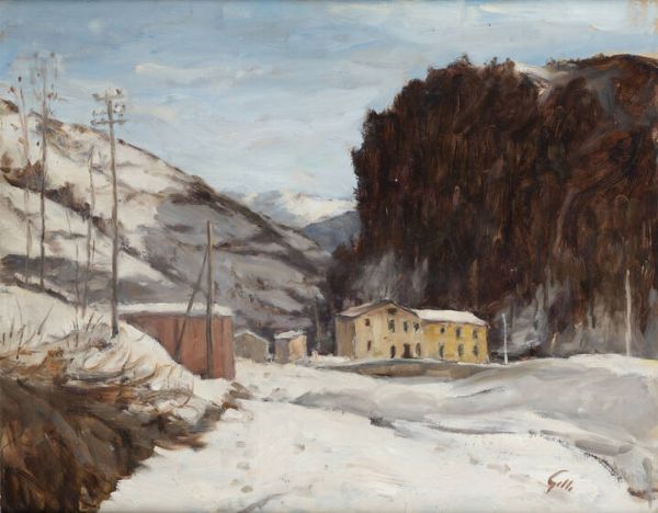 GIOVANNI GILLI Moncalieri (TO) 1870 circa - ? : Bardonecchia innevata  - Asta Antiquariato, Argenti, Dipinti e Sculture - Associazione Nazionale - Case d'Asta italiane