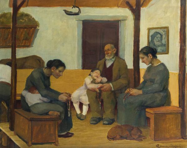 GIULIO VITO MUSITELLI Bergamo 1901 - 1990 Milano : Il rosario 1987  - Asta Antiquariato, Argenti, Dipinti e Sculture - Associazione Nazionale - Case d'Asta italiane