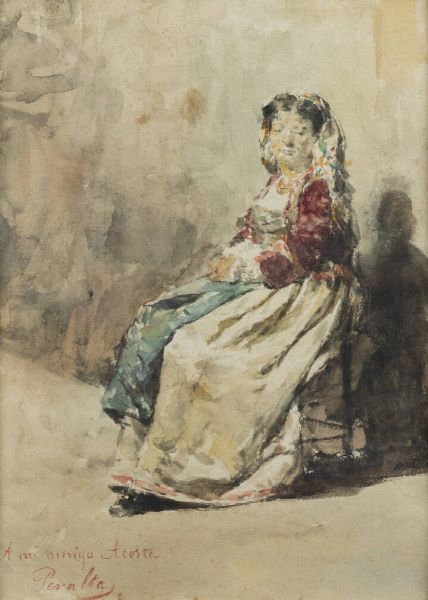 FRANCISCO PERALTA Siviglia (Spagna) 1837 - 1897  Roma : Popolana romana  - Asta Antiquariato, Argenti, Dipinti e Sculture - Associazione Nazionale - Case d'Asta italiane