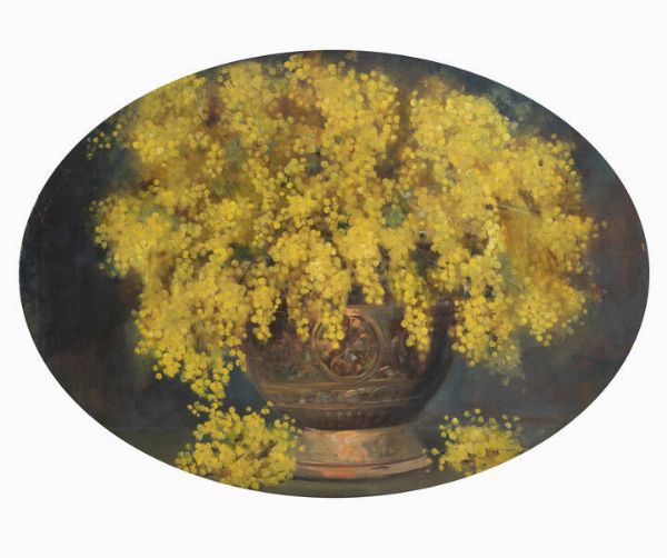 LUIGI SERRALUNGA Torino 1880 - 1940 : Vaso di mimose  - Asta Antiquariato, Argenti, Dipinti e Sculture - Associazione Nazionale - Case d'Asta italiane