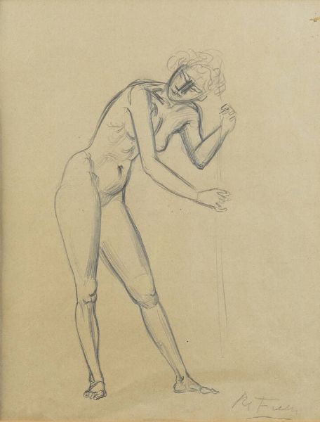 ACHILLE FUNI Ferrara 1890 - 1972 Appiano Gentile (CO) : Nuda in piedi  - Asta Antiquariato, Argenti, Dipinti e Sculture - Associazione Nazionale - Case d'Asta italiane