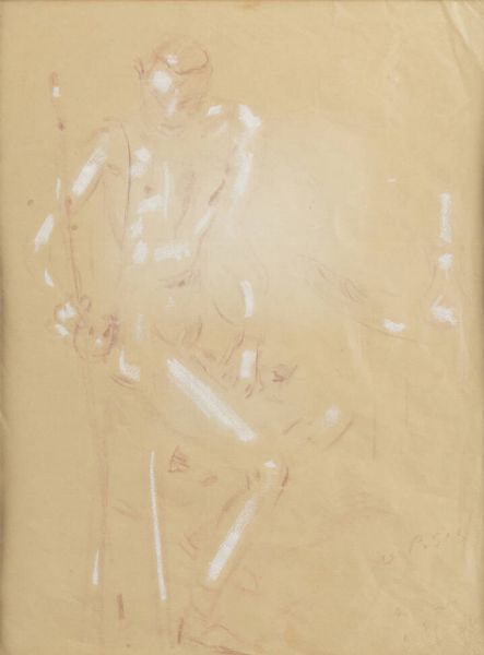 FILIPPO DE PISIS Ferrara 1896 - 1956 Milano : Atleta a riposo  - Asta Antiquariato, Argenti, Dipinti e Sculture - Associazione Nazionale - Case d'Asta italiane