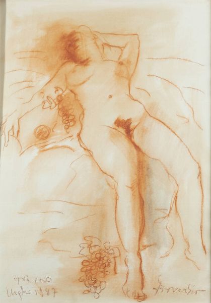 LUCIANO PROVERBIO Alessandria 1936 - 2009 Torino : Nudo disteso Torino  luglio 1987  - Asta Antiquariato, Argenti, Dipinti e Sculture - Associazione Nazionale - Case d'Asta italiane