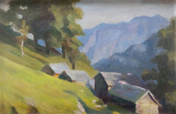 PITTORE NON IDENTIFICATO : Paesaggio montano  - Asta Antiquariato, Argenti, Dipinti e Sculture - Associazione Nazionale - Case d'Asta italiane