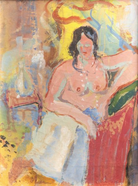 LUIGI SPAZZAPAN Gradisca d'Isonzo (GO) 1889 - 1958 Torino : Una donna seminuda in poltrona con il braccio sinistro appoggiato  - Asta Antiquariato, Argenti, Dipinti e Sculture - Associazione Nazionale - Case d'Asta italiane