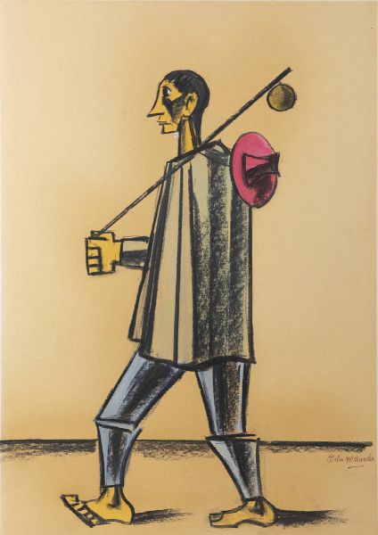 PIETRO MORANDO Alessandria 1892 - 1980 : Viandante  - Asta Antiquariato, Argenti, Dipinti e Sculture - Associazione Nazionale - Case d'Asta italiane