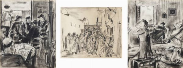 MASSIMO QUAGLINO Refrancore (AT) 1899 - 1982 Torino : a)Via araba b) Interno di caff c) Donne in albergo  - Asta Antiquariato, Argenti, Dipinti e Sculture - Associazione Nazionale - Case d'Asta italiane