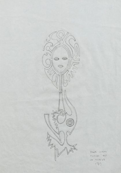 PONTE CORVO (Raffaele Pontecorvo) Roma 1910 - 1983 Torino : Disegno per un monile 1973  - Asta Antiquariato, Argenti, Dipinti e Sculture - Associazione Nazionale - Case d'Asta italiane