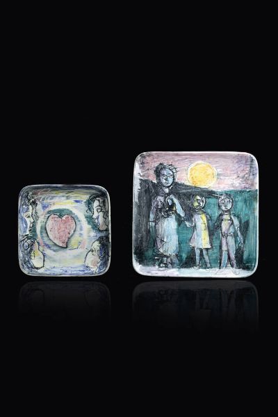 IBRAHIM KODRA Albania 1918  2006 Milano : a) Tre figure 1965 b) Quattro volti e un cuore  - Asta Antiquariato, Argenti, Dipinti e Sculture - Associazione Nazionale - Case d'Asta italiane