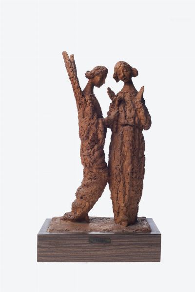ULDERICO FABBRI Ferrara 1897 - 1970 : L'annunciazione 1970  - Asta Antiquariato, Argenti, Dipinti e Sculture - Associazione Nazionale - Case d'Asta italiane