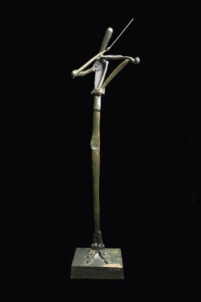 QUINTO AIROLA Mathi 1946 : Suonatore di violino 2002  - Asta Antiquariato, Argenti, Dipinti e Sculture - Associazione Nazionale - Case d'Asta italiane