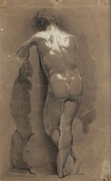 MICHELE BISI Genova 1788   1875 Milano : Nudo maschile di schiena  - Asta Antiquariato, Argenti, Dipinti e Sculture - Associazione Nazionale - Case d'Asta italiane