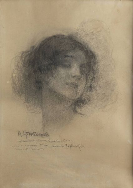 ARTURO STAGLIANO Cuglionesi (CB) 1867 - 1936 Torino : Ritratto di donna  - Asta Antiquariato, Argenti, Dipinti e Sculture - Associazione Nazionale - Case d'Asta italiane