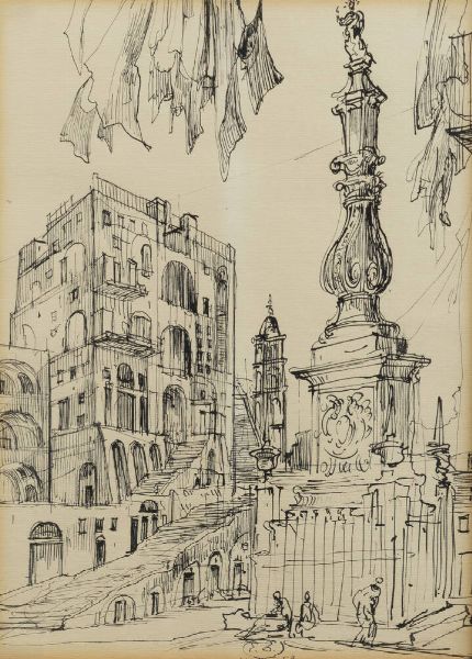 EUGENE BERMAN San Pietroburgo (Russia) 1899 - 1972 Roma : Senza titolo 1953  - Asta Antiquariato, Argenti, Dipinti e Sculture - Associazione Nazionale - Case d'Asta italiane