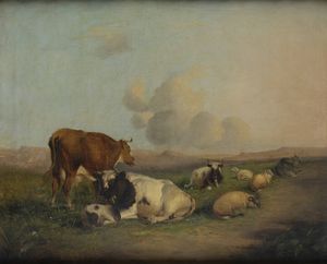 PITTORE ANONIMO DEL XIX SECOLO - Bestiame al pascolo