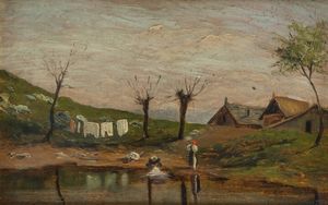 CESARE BISCARRA Torino 1866 - 1943 - Lavandaie 1898