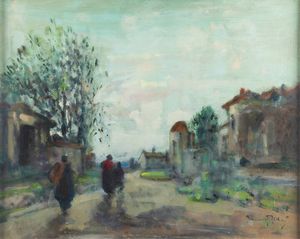 VENANZIO ZOLLA Colchester (Regno Unito) 1880 - 1961 Torino - Paesaggio con figure