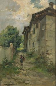 CESARE GHEDUZZI Crespellano (BO) 1894 - 1944 Torino - Figura in un paesaggio montano