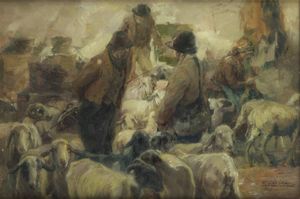 GIUSEPPE GHEDUZZI Crespellano (BO) 1889 - 1957 Torino - Uscite dall'ovile