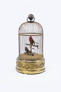 GRANDE GABBIA - H. cm 50 In ottone dorato (difetti)  con carillon con coppia di uccellini  Non funzionante  da revisionare