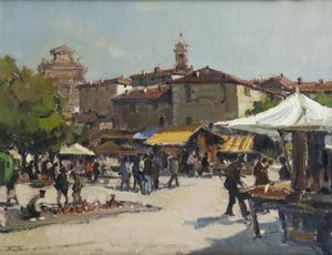 CARLO MUSSO Balangero (TO) 1907 - 1968 - Mercato di Chieri