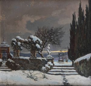 BENEDETTO GHIVARELLO Torino 1882 - 1955 - 33x34 olio su cartone Opera firmata e datata in basso a sinistra  dedicata ad personam in data 24-XII-1935 al  [..]