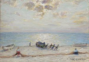 GIOVANNI ROVERO Mongardino (AT) 1885 - 1971 Noli (SV) - Pescatori a riva