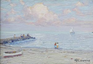 GIOVANNI ROVERO Mongardino (AT) 1885 - 1971 Noli (SV) - Spiaggia con figure