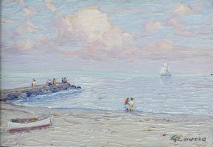 GIOVANNI ROVERO Mongardino (AT) 1885 - 1971 Noli (SV) - Spiaggia con figure