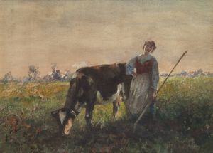 MITCHELL HUTTON Fifeshire (Scotland) 1872 - 1939 Montreal (Canada) - Pastorella al pascolo