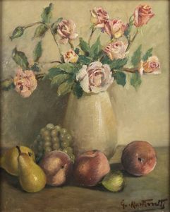 G. MATINETTI - Natura morta con rose e frutta