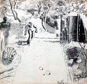 FRANCO GENTILINI Faenza (RA) 1909  - 1981 Roma - Giocatori di bocce 1967