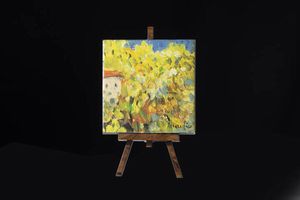 ETTORE FICO Piatto Biellese (VC) 1917 - 2004 Torino - Paesaggio con casa 1998