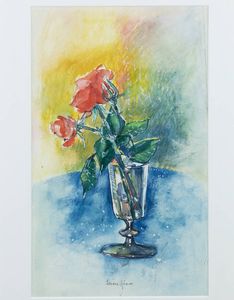 ETTORE FICO Piatto Biellese (VC) 1917 - 2004 Torino - Due rose ante 1988