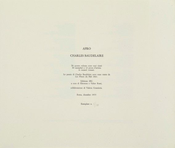 AFRO BASALDELLA : Charles Baudelaire  - Asta Arte Moderna e Contemporanea e Fotografia - Associazione Nazionale - Case d'Asta italiane