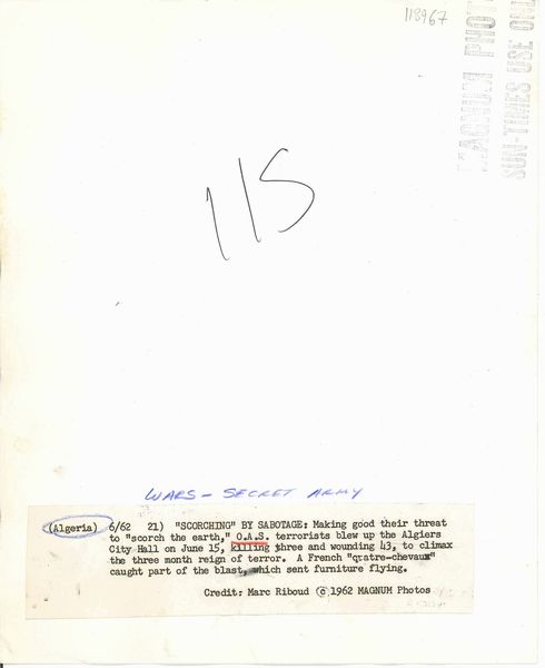 Marc Riboud : Scorching by Sabotage, 1962  - Asta Arte Moderna e Contemporanea e Fotografia - Associazione Nazionale - Case d'Asta italiane