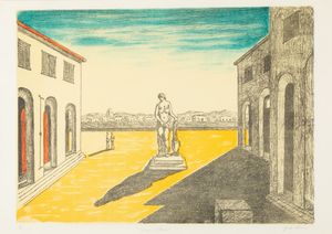Giorgio de Chirico : Piazza dItalia con efebo  - Asta Arte Moderna e Contemporanea e Fotografia - Associazione Nazionale - Case d'Asta italiane
