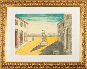 Giorgio de Chirico : Piazza dItalia con efebo  - Asta Arte Moderna e Contemporanea e Fotografia - Associazione Nazionale - Case d'Asta italiane