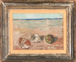 Filippo de Pisis : Natura morta marina con conchiglia e il fico  - Asta Arte Moderna e Contemporanea e Fotografia - Associazione Nazionale - Case d'Asta italiane